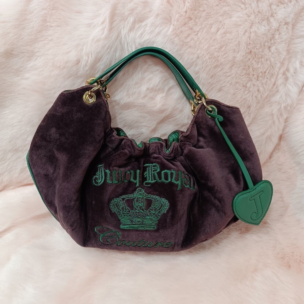 Juicy Couture Bag Purse Purple Green Velour Vintage Hobo Royal Authentic Logo